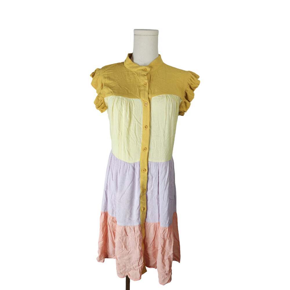BiB! Size S Colorblock Tiered Button-Down Dress NWT